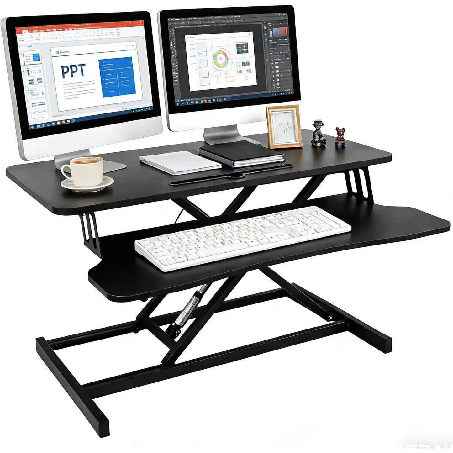 Pneumatic Standing Desk Converter with Keyboard Tray