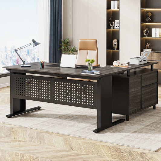 Parkview L-Shaped Executive Desk with Storage Cabinet & File Drawer
