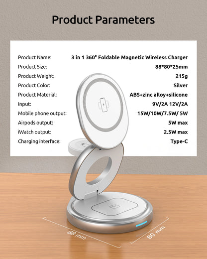 3-in-1 Rotating Magnetic Charger Stand