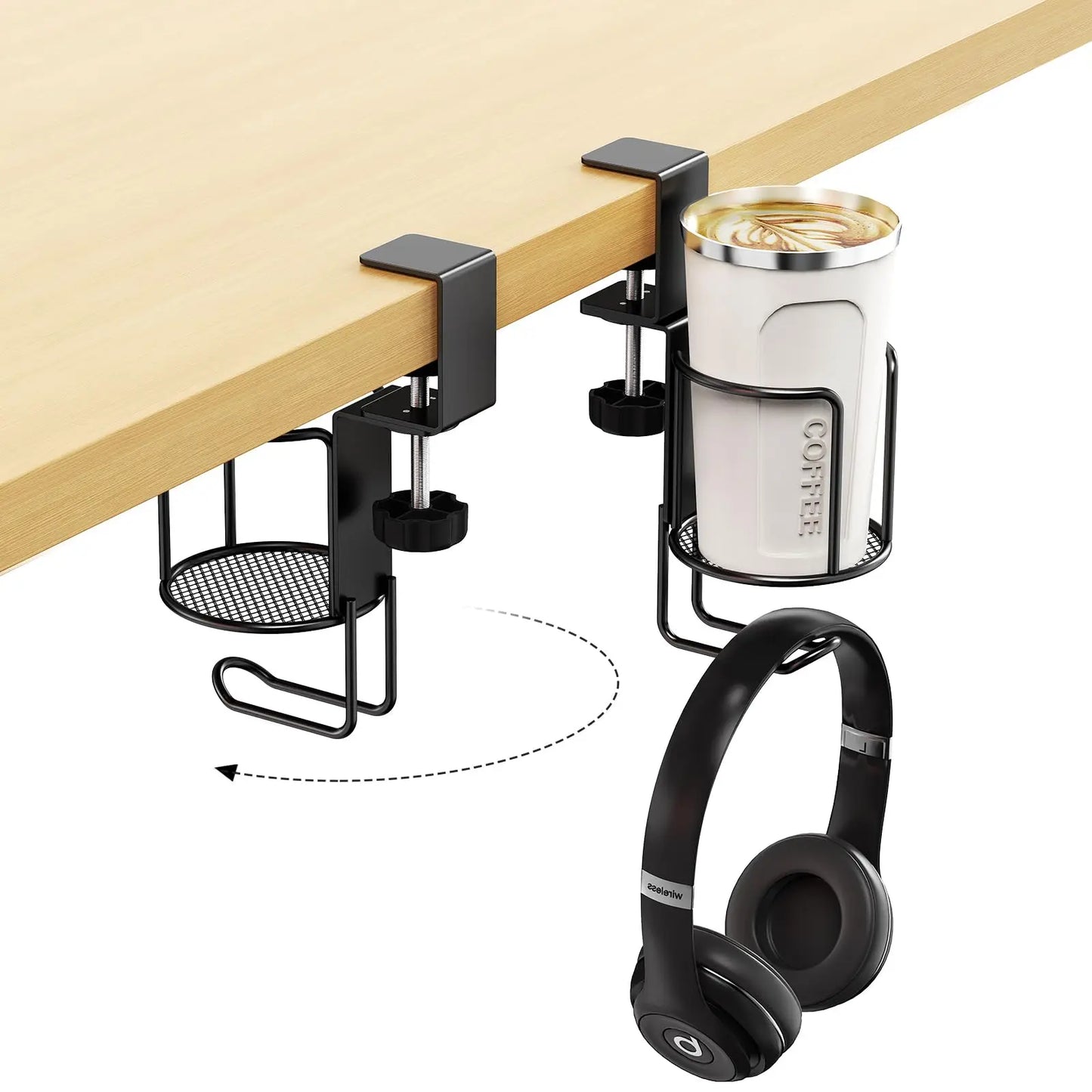 Desk Cup Holder with Headphone Hanger