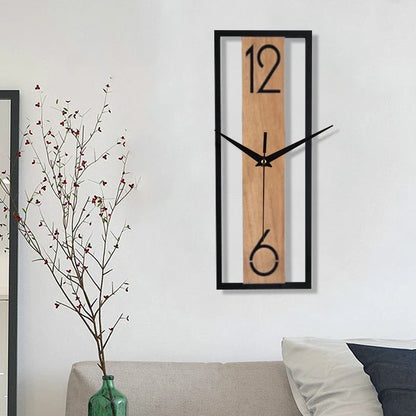 Slim Wood-Grain Rectangular Wall Clock