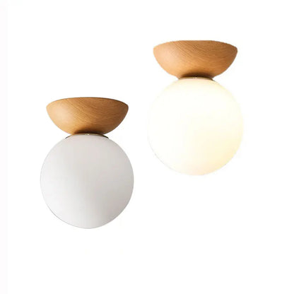 Nordic Wood-Finish Globe Pendant Light