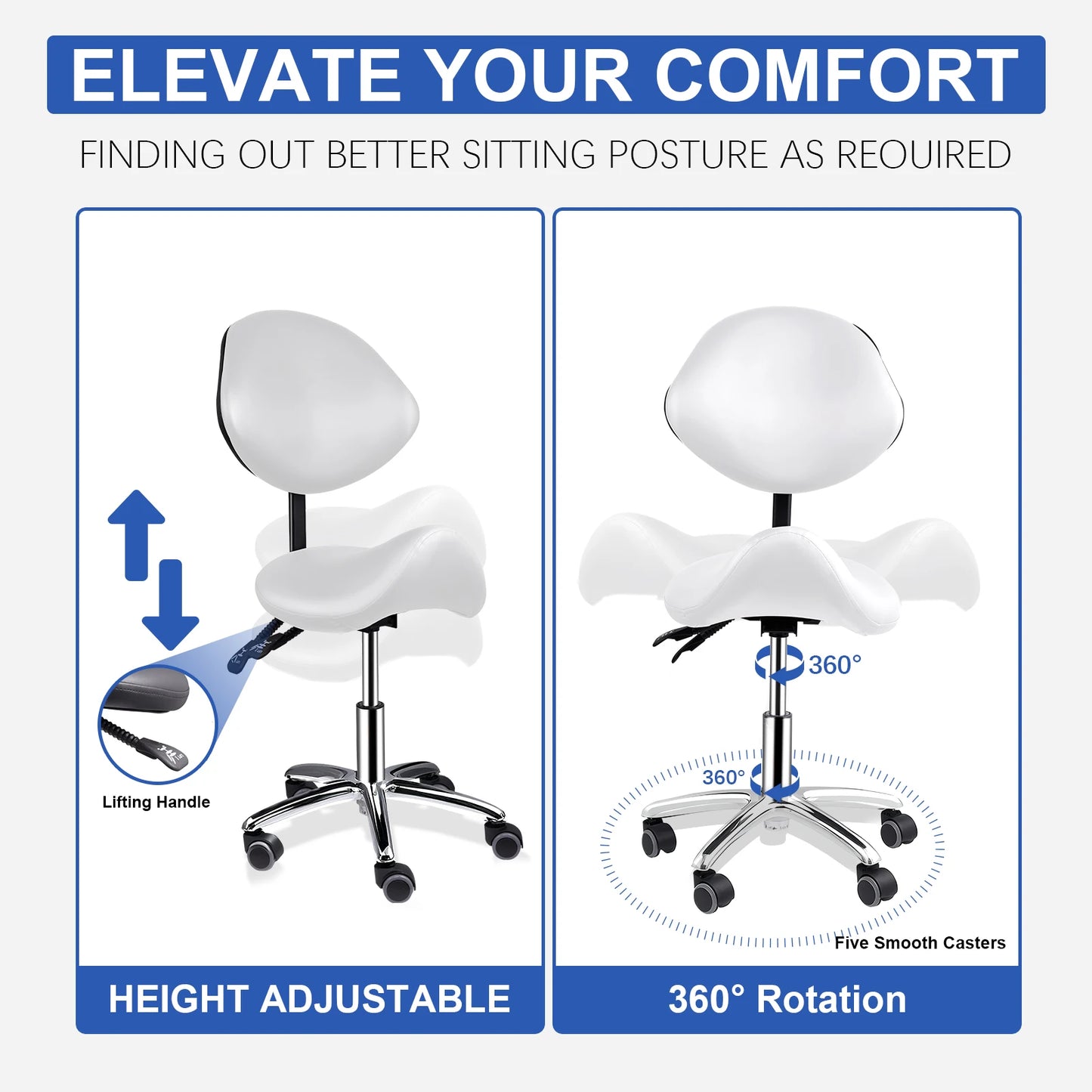 Rolling Saddle Chair with Back Support