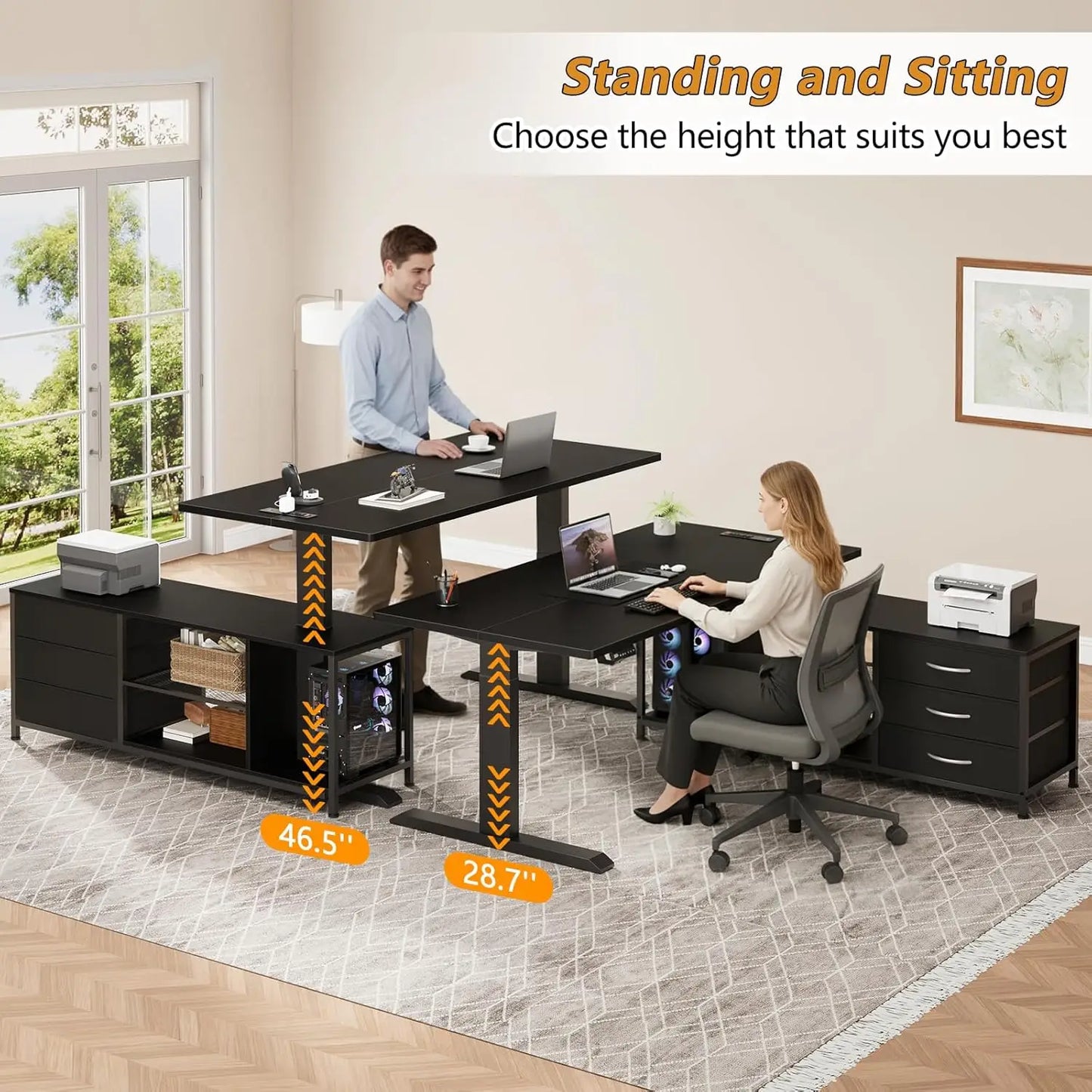 Premium L-Shaped Electric Standing Desk with Integrated Storage & Charging Station