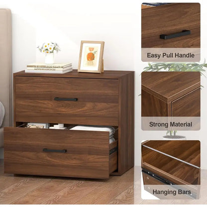 Premium Walnut Lateral Filing Cabinet with Dual Deep Drawers