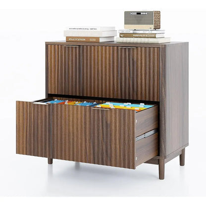 Premium Fluted Wood Filing Cabinet with Dual Storage Drawers