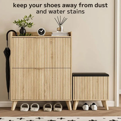L-Shaped Shoe Cabinet with Bench