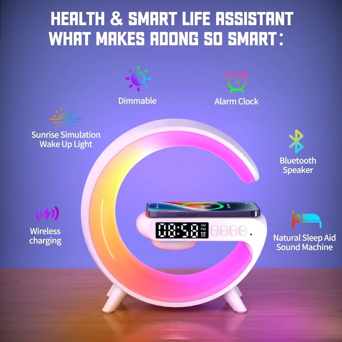 RGB Alarm Clock Wireless Charger Stand