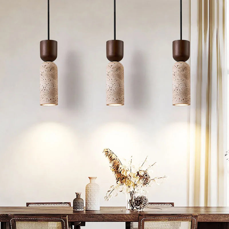 One-of-a-Kind Travertine Pendant Light