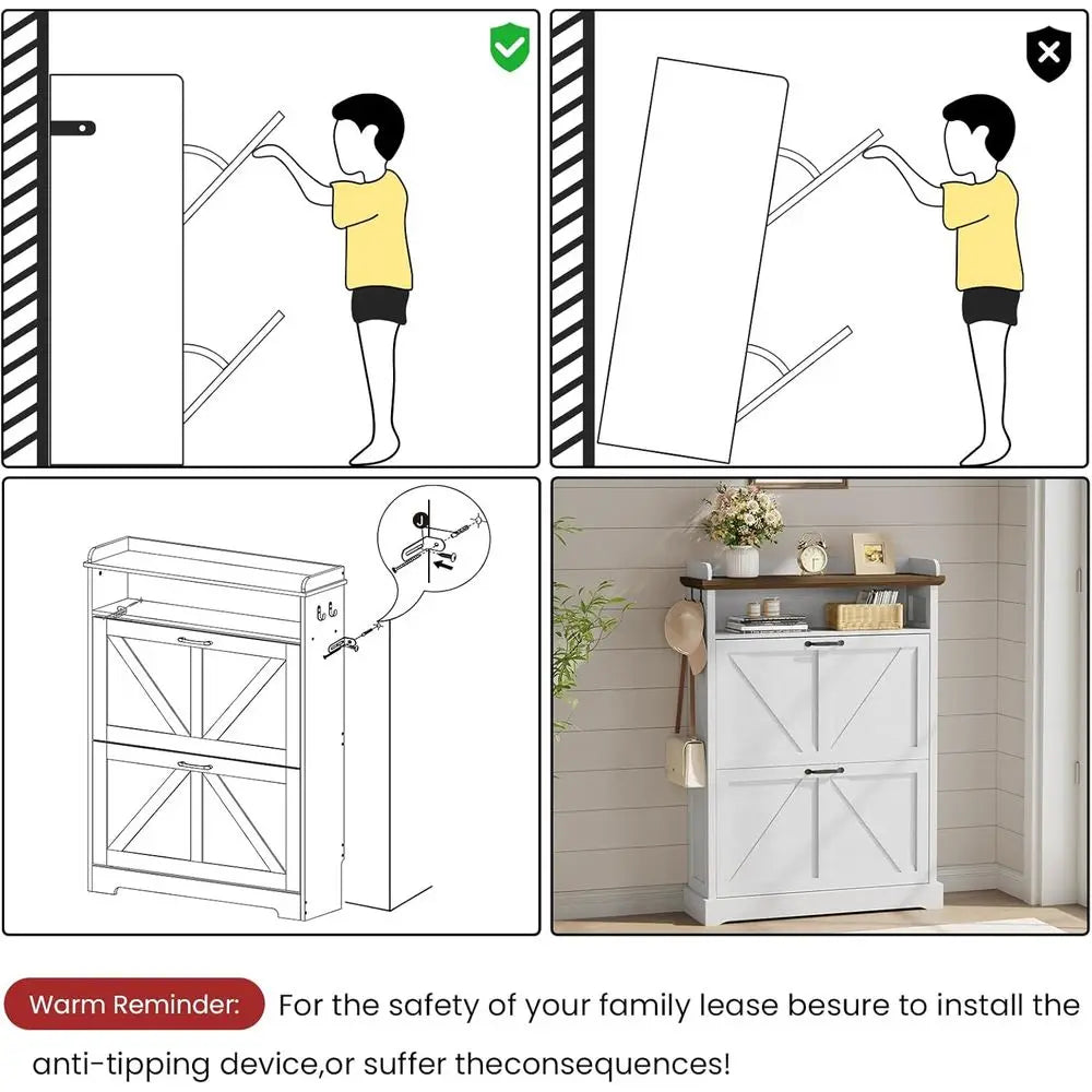 Double-Layer Shoe Cabinet with Hooks