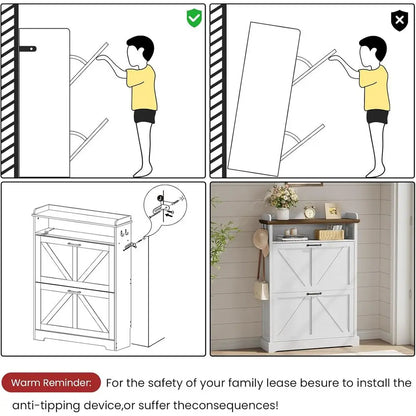 Double-Layer Shoe Cabinet with Hooks