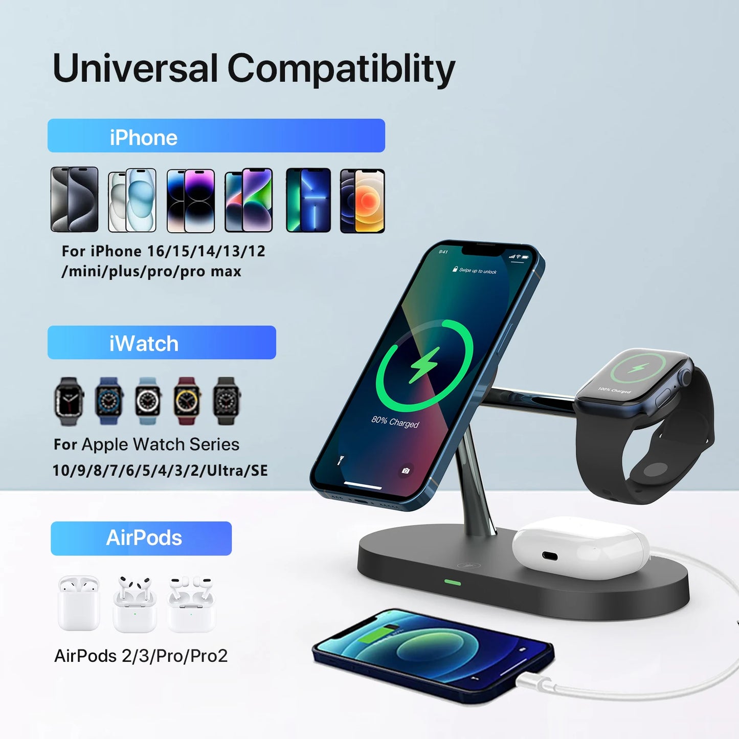 MagGlow Elite 3-in-1 Magnetic Wireless Charging Station
