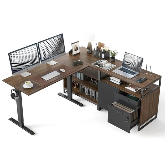 Camden 66" Electric L-Shaped Standing Desk with Storage