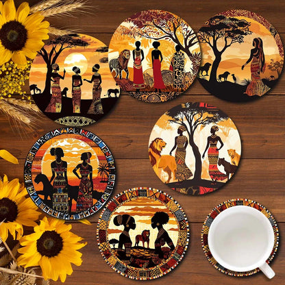 Tribal Print Wooden Coaster Set