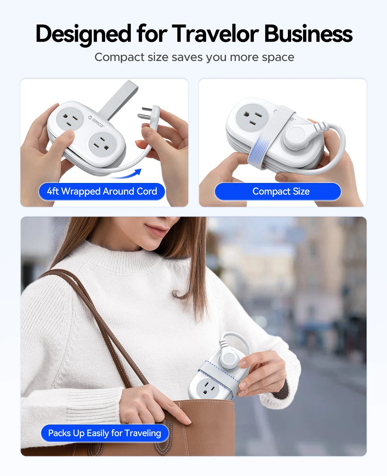 ORICO Cable-Wrap Travel Power Strip