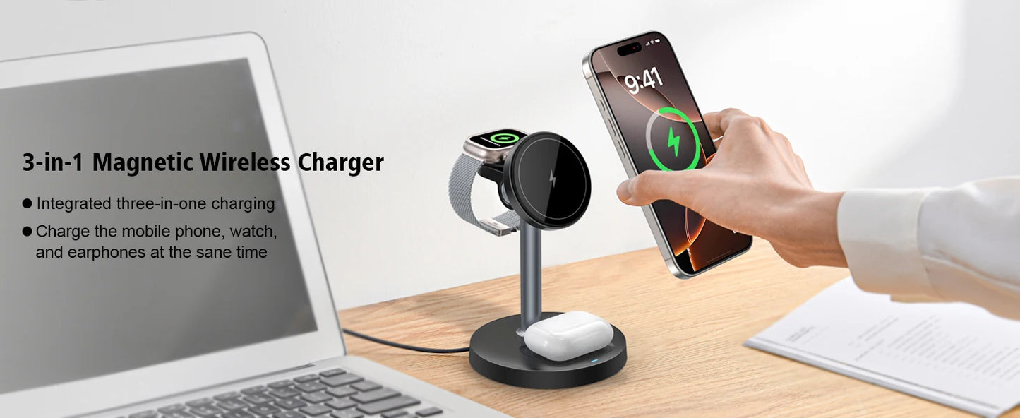 MagFusion Pro 3-in-1 Magnetic Wireless Charging Station