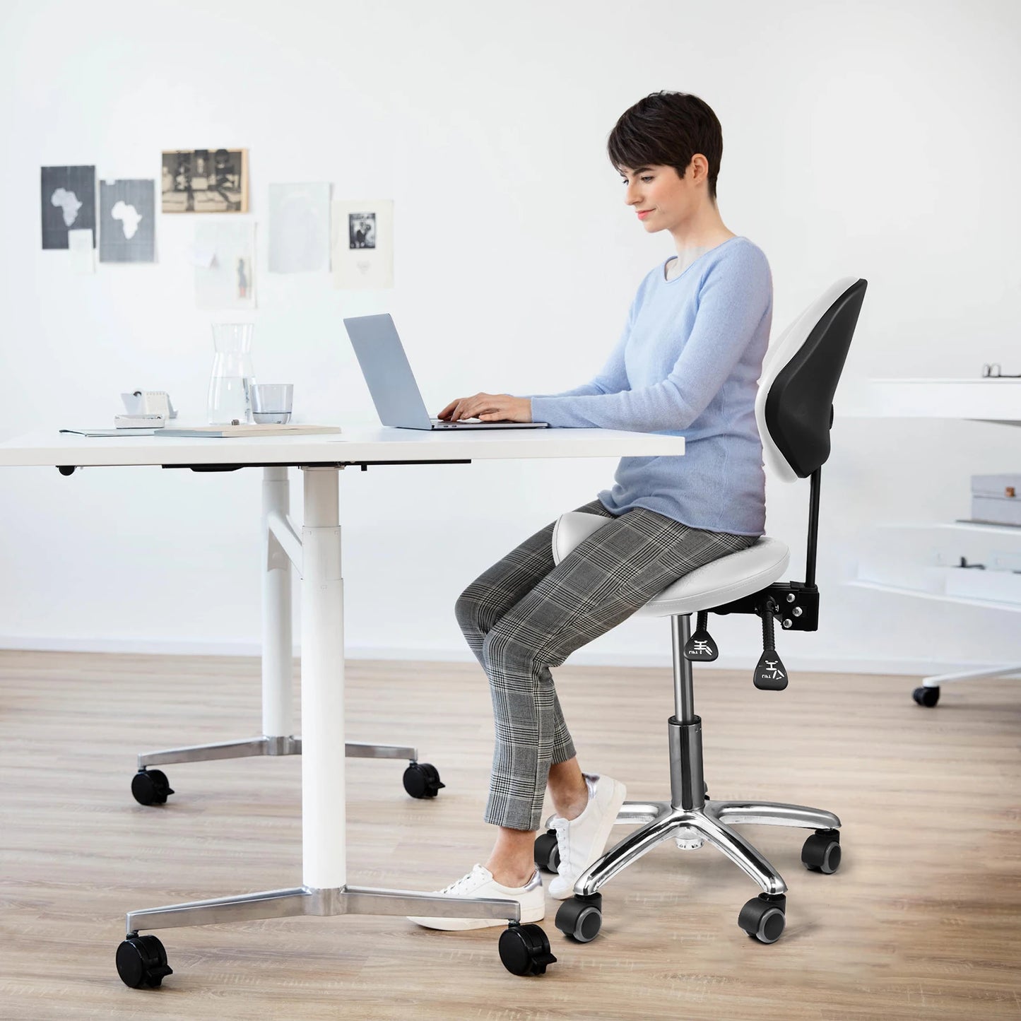 Rolling Saddle Chair with Back Support