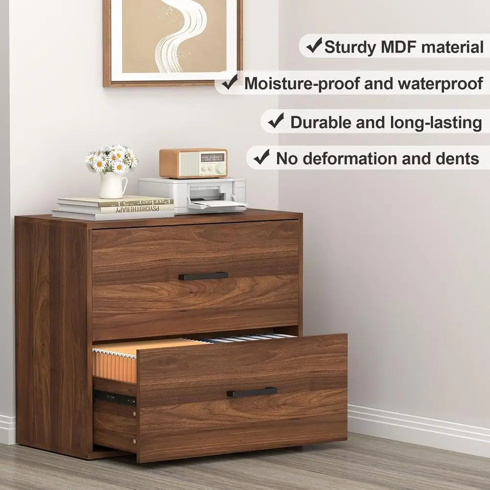 Premium Walnut Lateral Filing Cabinet with Dual Deep Drawers