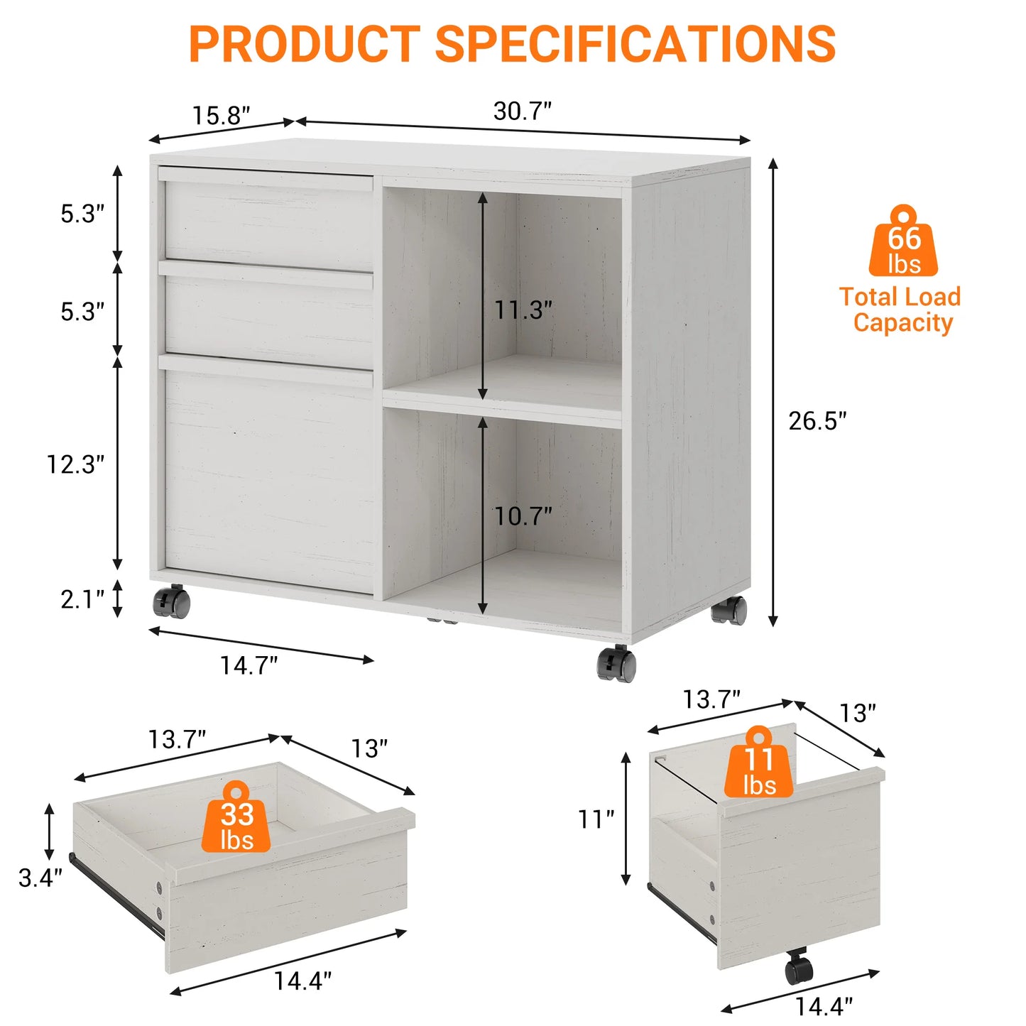 Ergove 3-Drawer Rolling File Cabinet