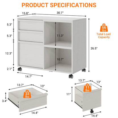 Ergove 3-Drawer Rolling File Cabinet