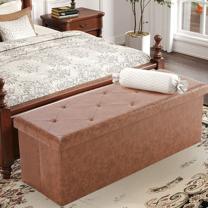Leather Folding Storage Ottoman