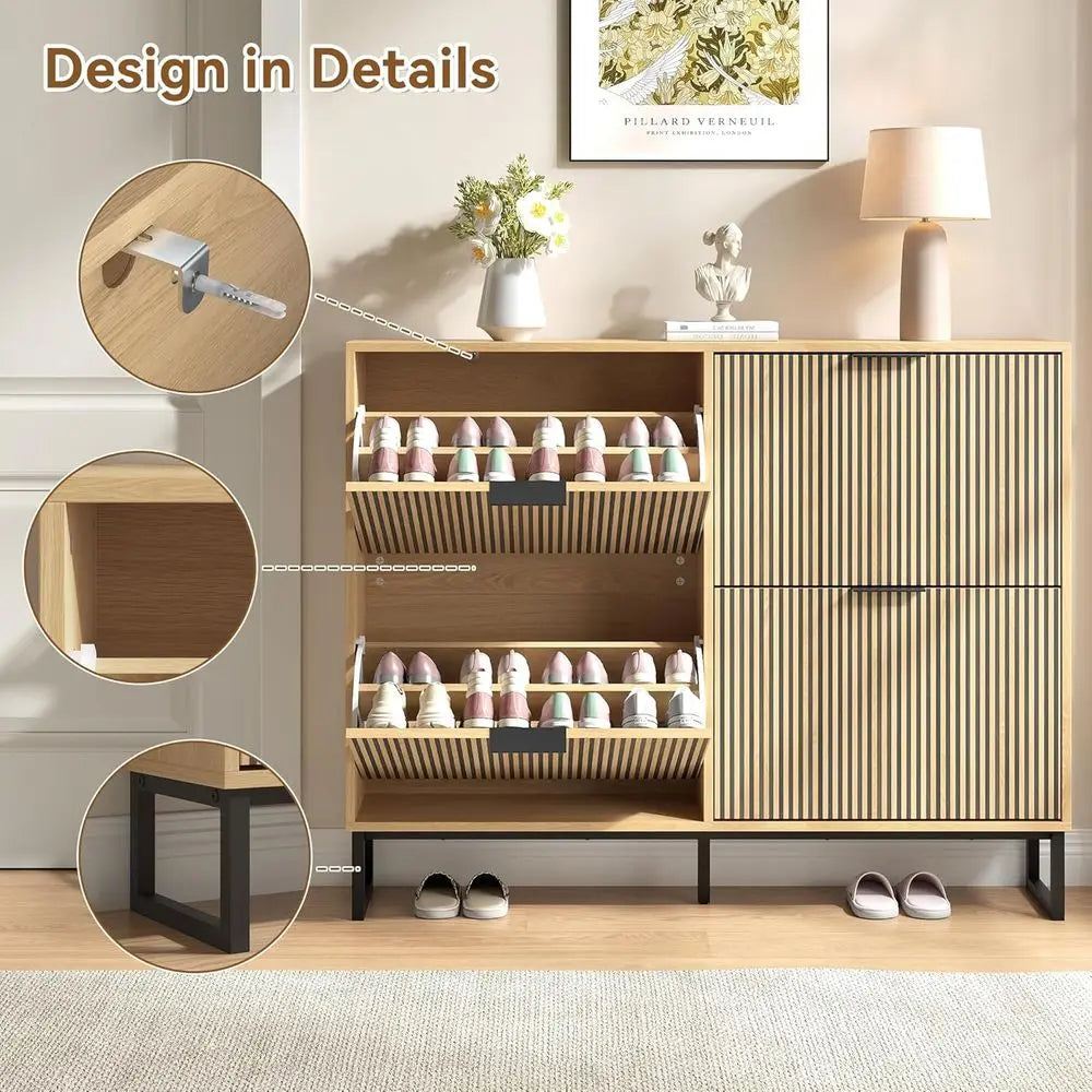 Striped 4-Door Shoe Cabinet