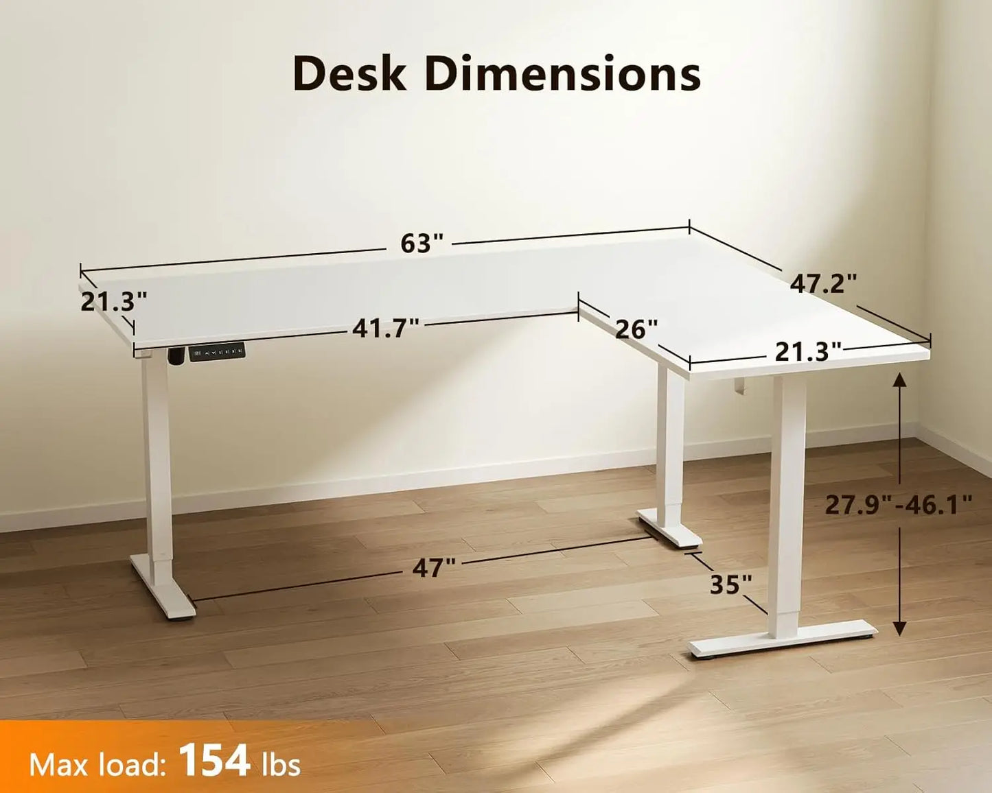 63" Electric L-Shaped Standing Desk