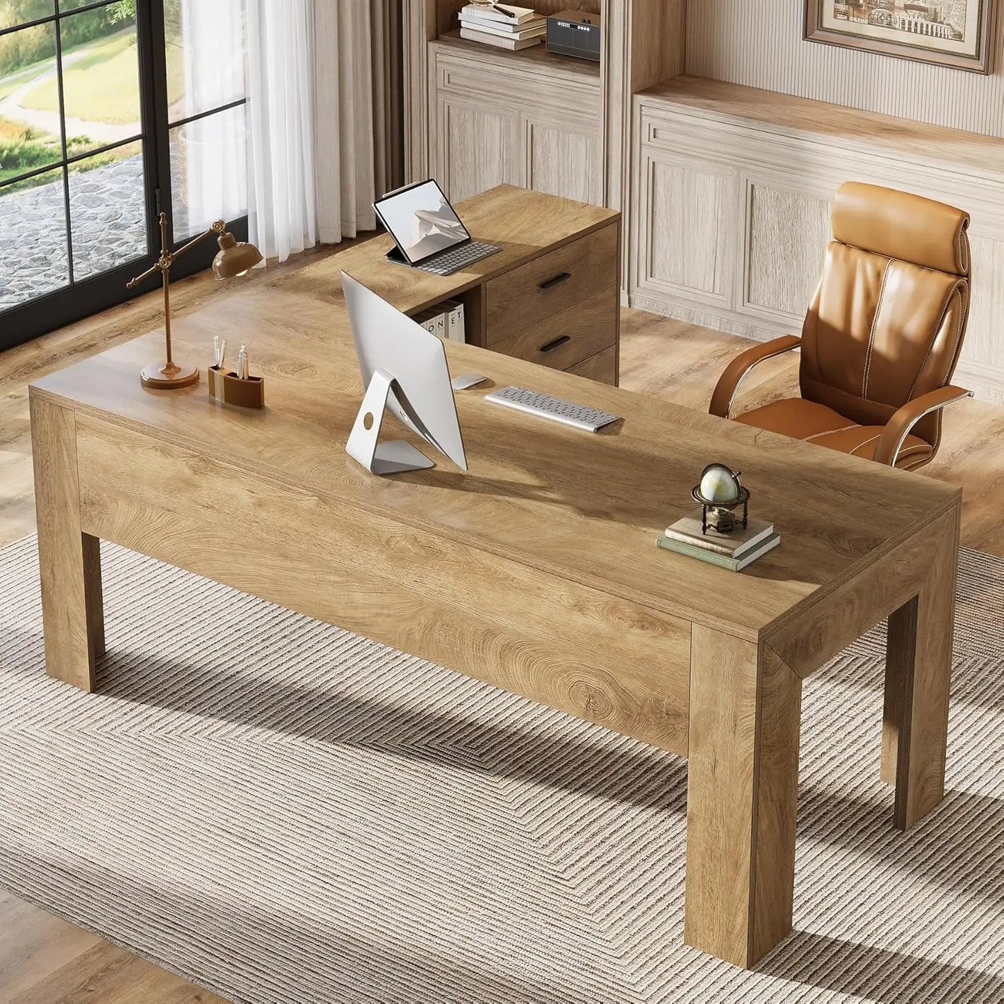 63" Executive L-Shaped Desk with Rolling File Cabinet