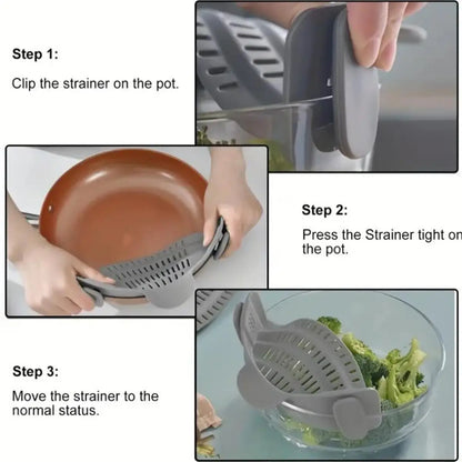 Clip-On Pot Strainer for Pans & Bowls