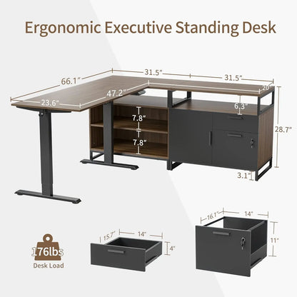 Camden 66" Electric L-Shaped Standing Desk with Storage