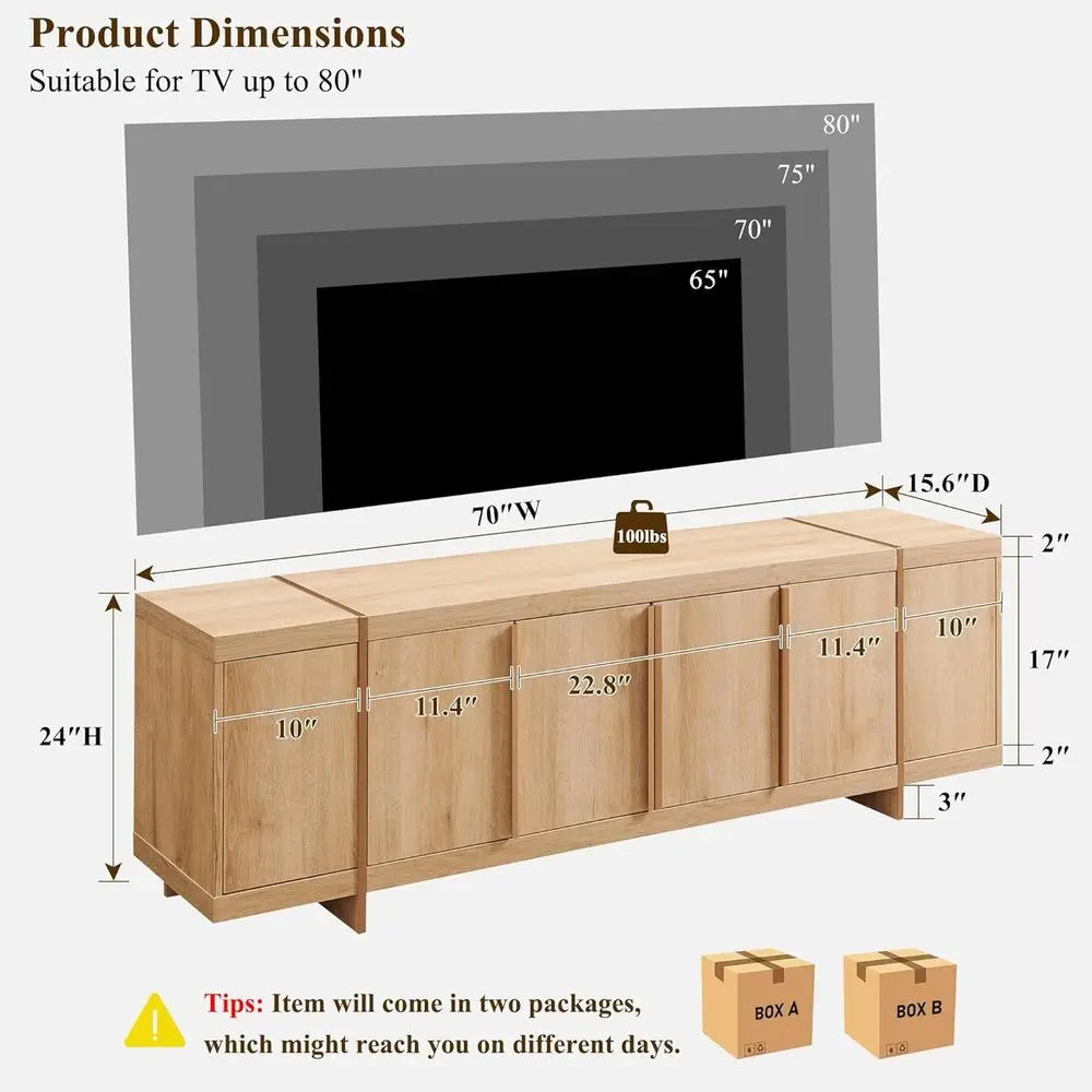 Handle-Free Oak TV Stand
