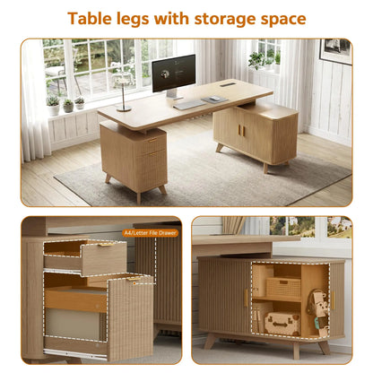 Hearthgrove L-Shaped Desk with Storage Cabinet & Charging Station