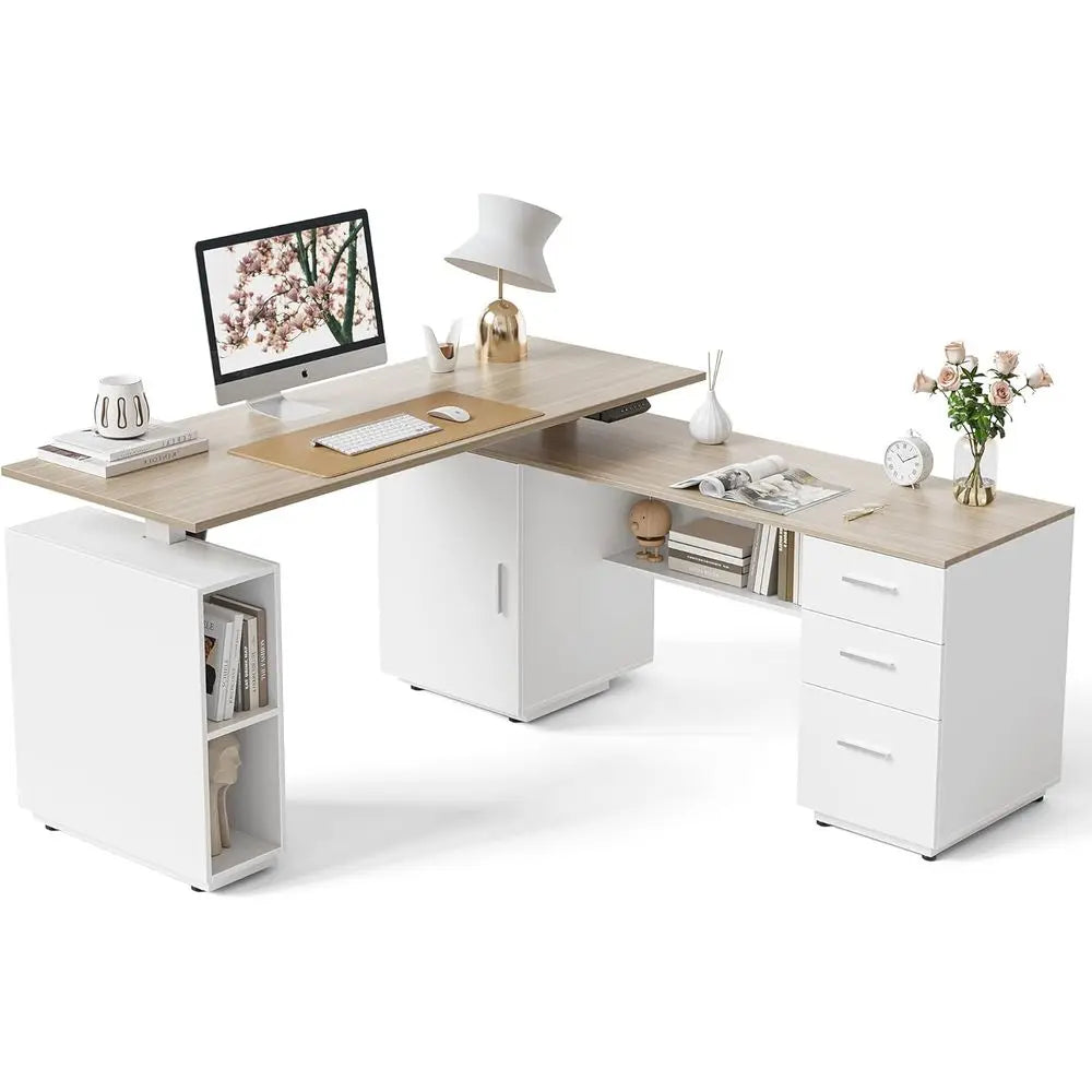 L-Shaped Standing Desk with Cabinet