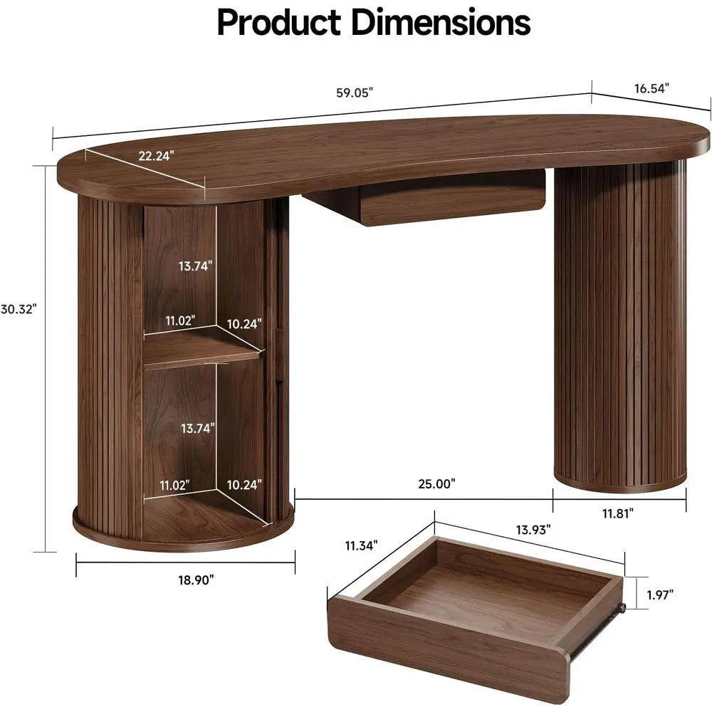 Curved Walnut Office Desk