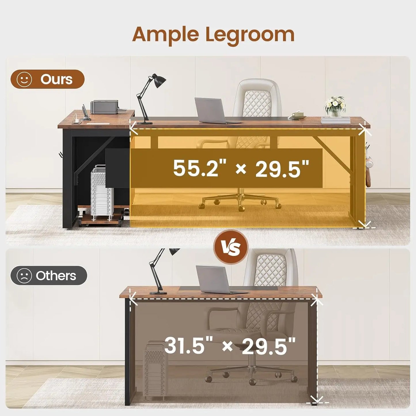 Rustic L-Shaped Executive Desk with Rolling Cabinet