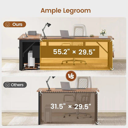 Rustic L-Shaped Executive Desk with Rolling Cabinet