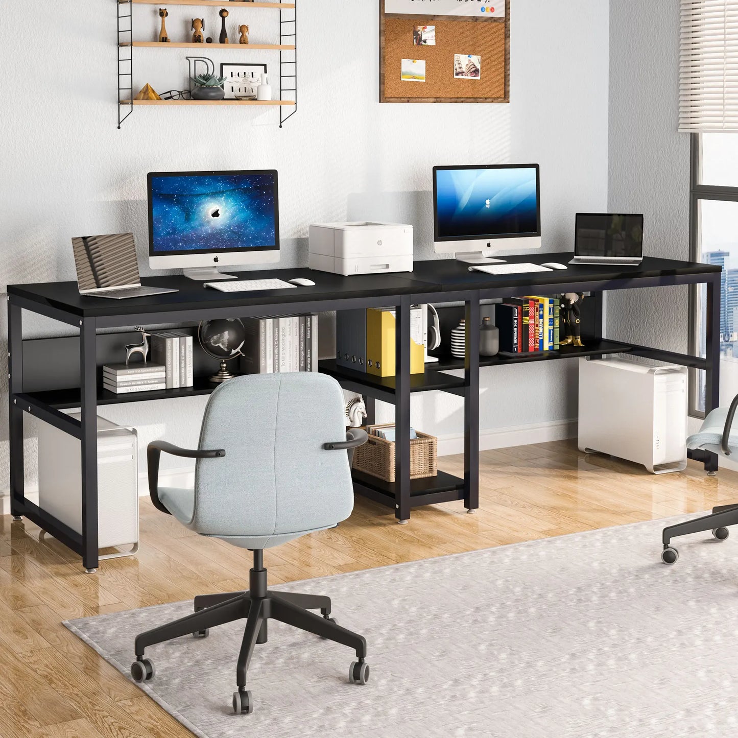 Two-Person Desk with Bookshelf