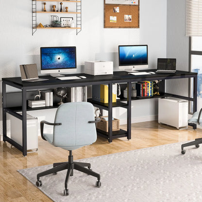 Two-Person Desk with Bookshelf