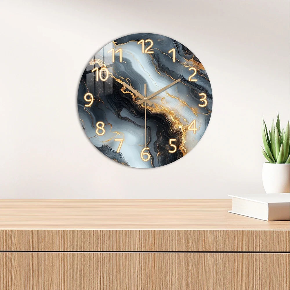 Blue & Gold Marble Wall Clock