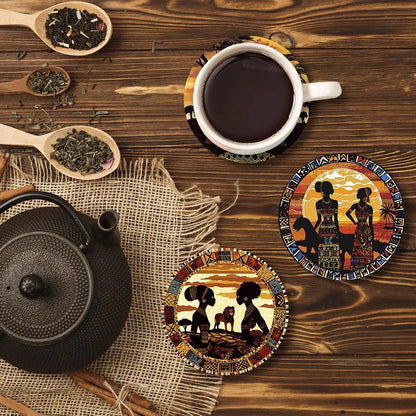Tribal Print Wooden Coaster Set