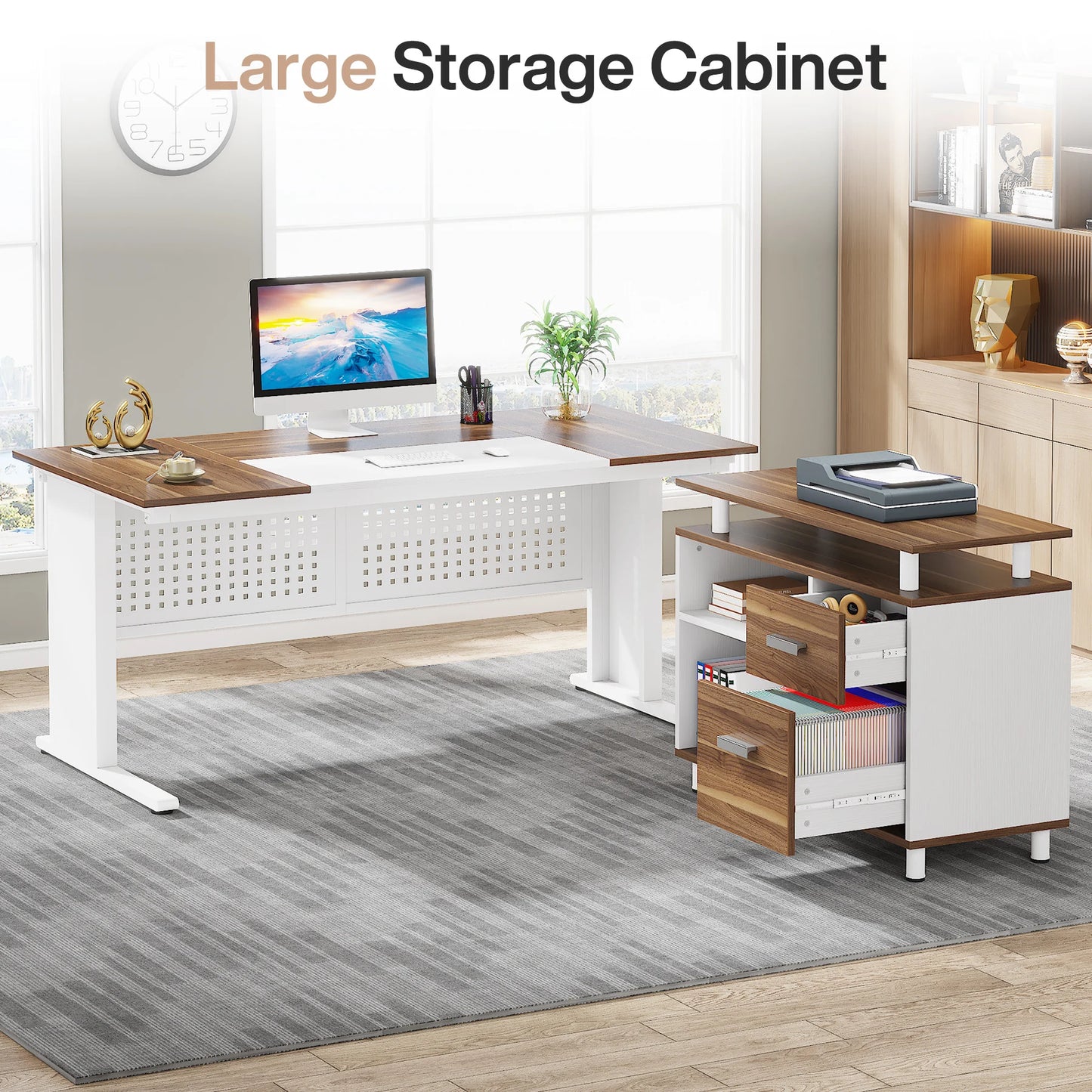 Parkview L-Shaped Executive Desk with Storage Cabinet & File Drawer