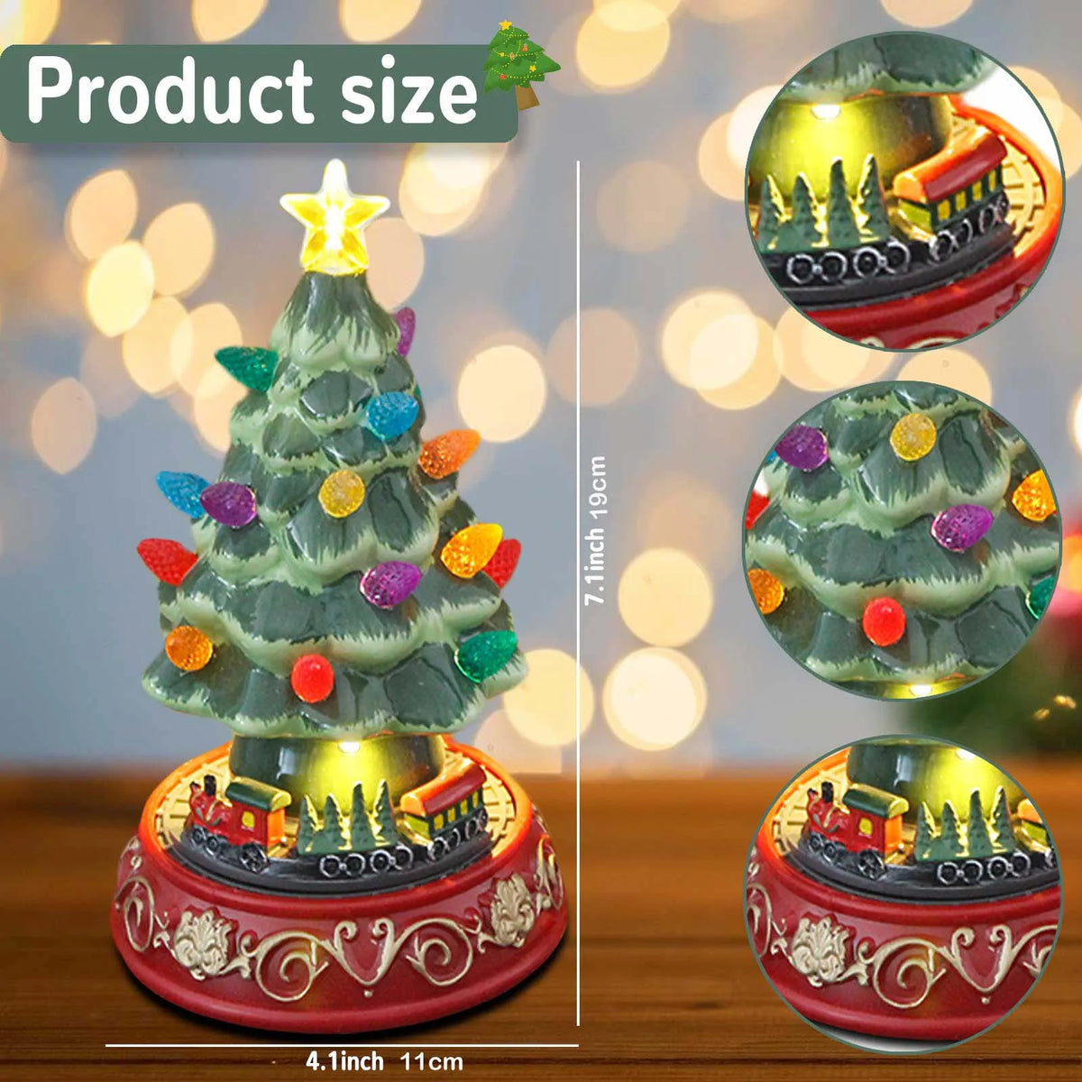 Lighted Ceramic Christmas Village Tree | LED Tree with Rotating Train Base