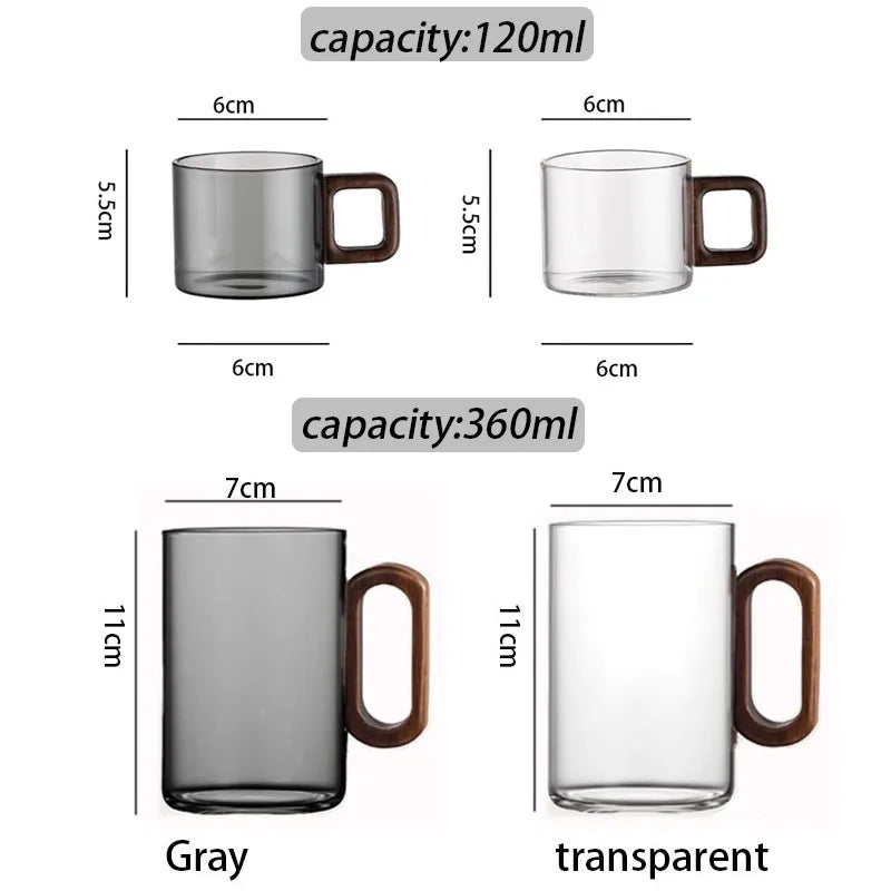 360ml Glass Tea Cup with Wood Handle