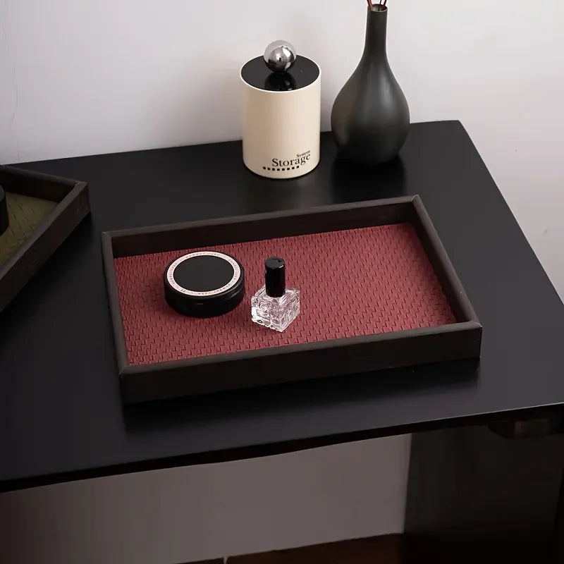 Woven Texture Faux Leather Storage Tray