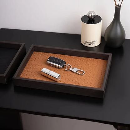 Woven Texture Faux Leather Storage Tray