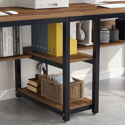 Two-Person Desk with Bookshelf