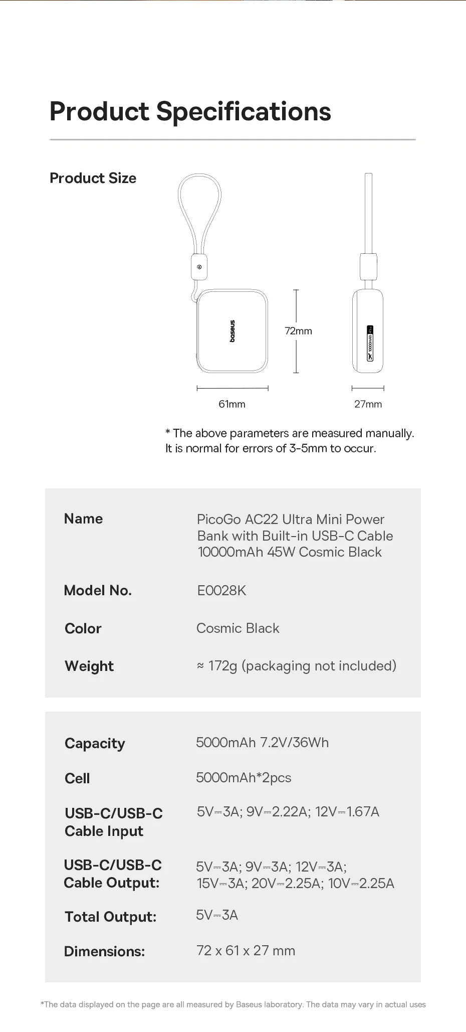 Mini Power Bank with Built-In Cable