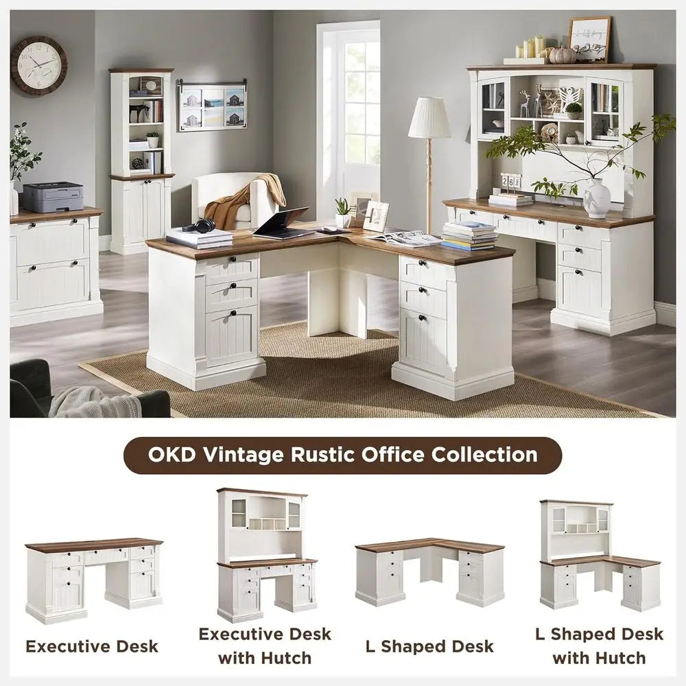 Antique White L-Shaped Desk