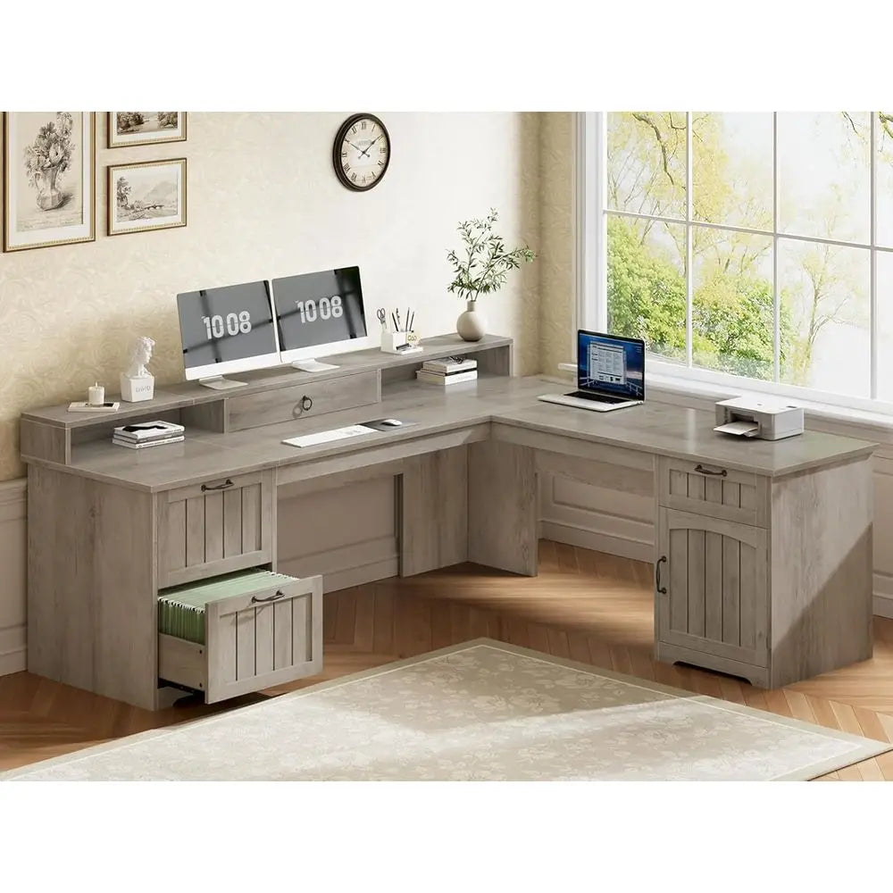 Brookhaven L-Shaped Desk with File Storage & Monitor Stand