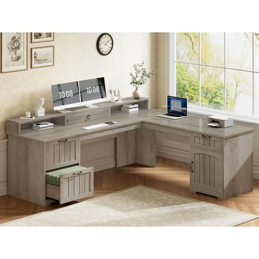 Brookhaven L-Shaped Desk with File Storage & Monitor Stand